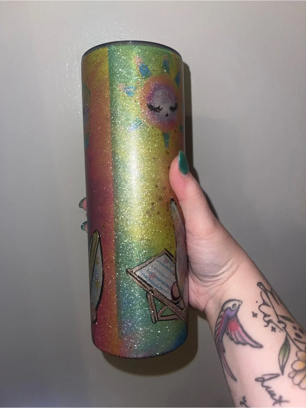 Good Vibes Only Rainbow Glitter Tumbler 20 oz